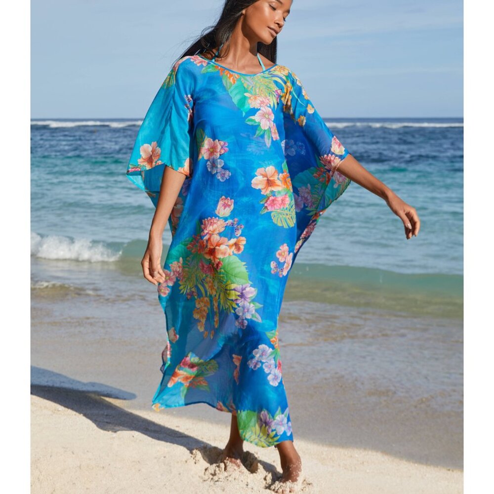 Johnny Was Water Tropic Kaftan & Tie Dye Twist Keyhole One Piece NWT - Picture 5 of 11